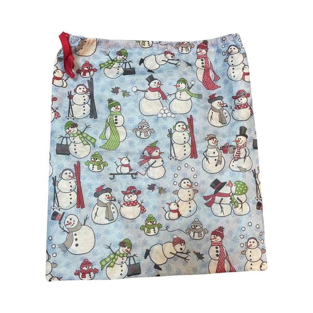 Thirty-One Large Timeless Memory Pouch Drawstring Gift Bag Snowman Snow Daze